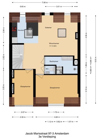 Floorplan - Jacob Marisstraat 97-3, 1058 HX Amsterdam